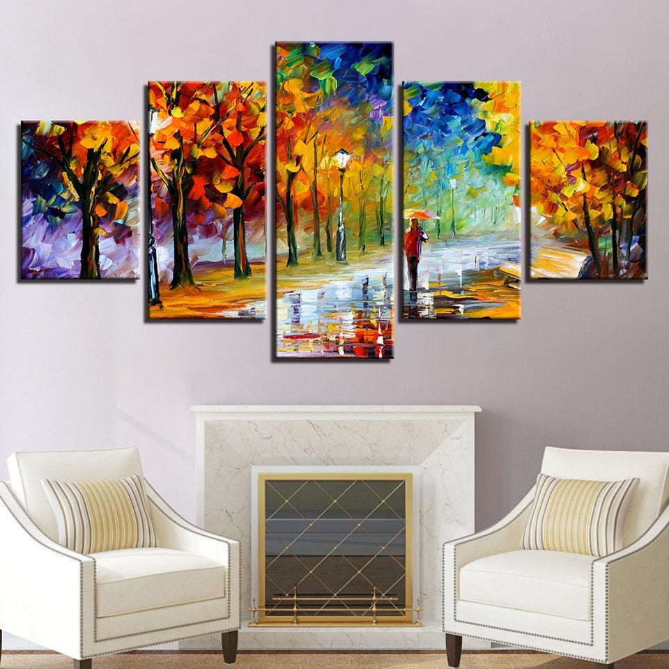 Walk In The Park Abstract Painting 5 Panel Canvas Print Wall Art - GotItHere.com