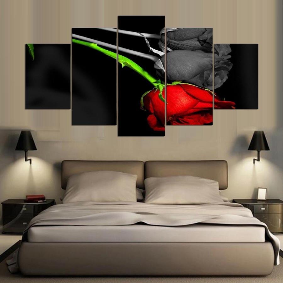 Red Rose Black And White 5 Panel Canvas Print Wall Art - GotItHere.com