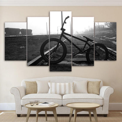 BMX Bike On Train Tracks 5 Panel Canvas Print Wall Art - GotItHere.com