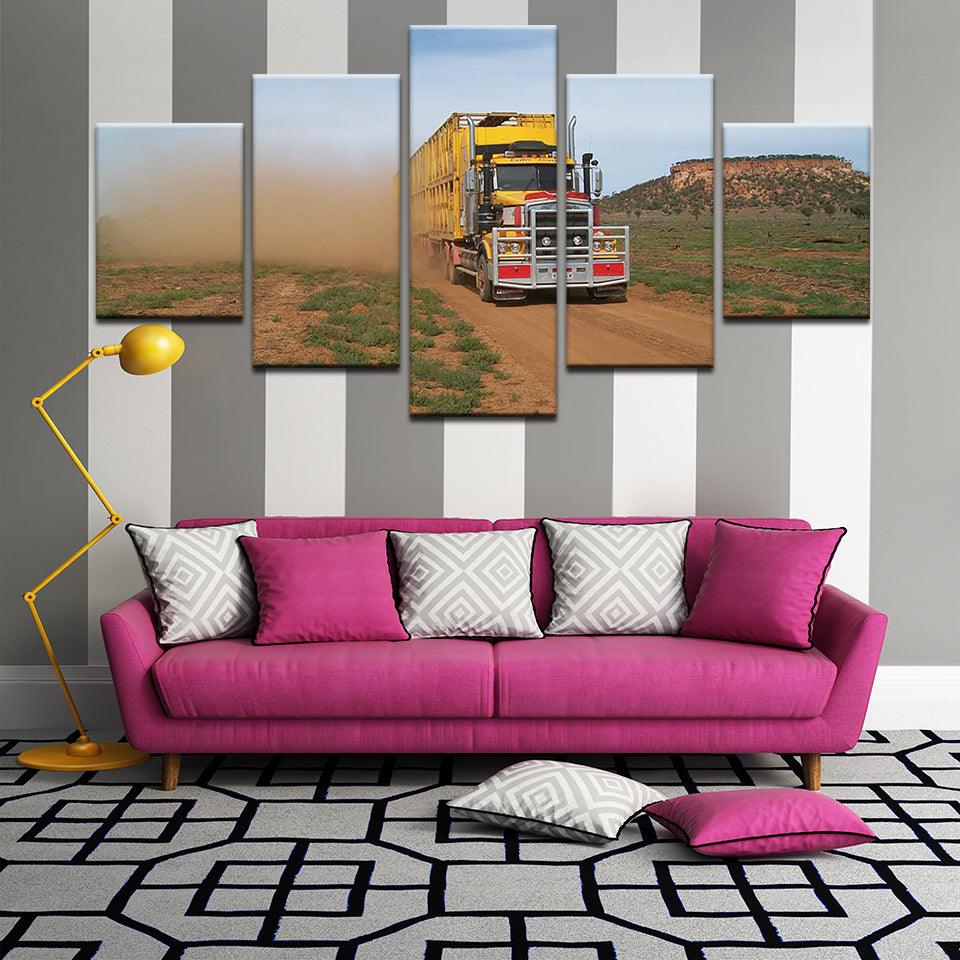 Road Train In The Australian Outback 5 Panel Canvas Print Wall Art - GotItHere.com