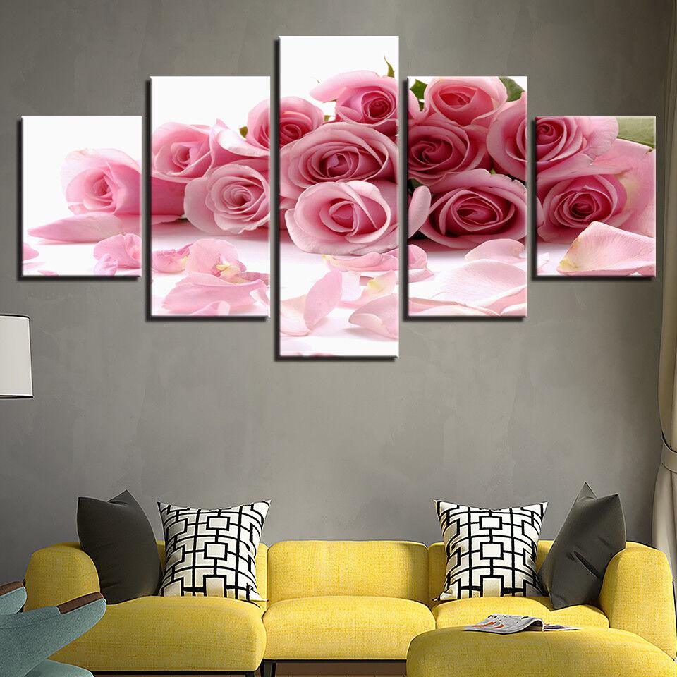 Pink Roses 5 Panel Canvas Print Wall Art - GotItHere.com