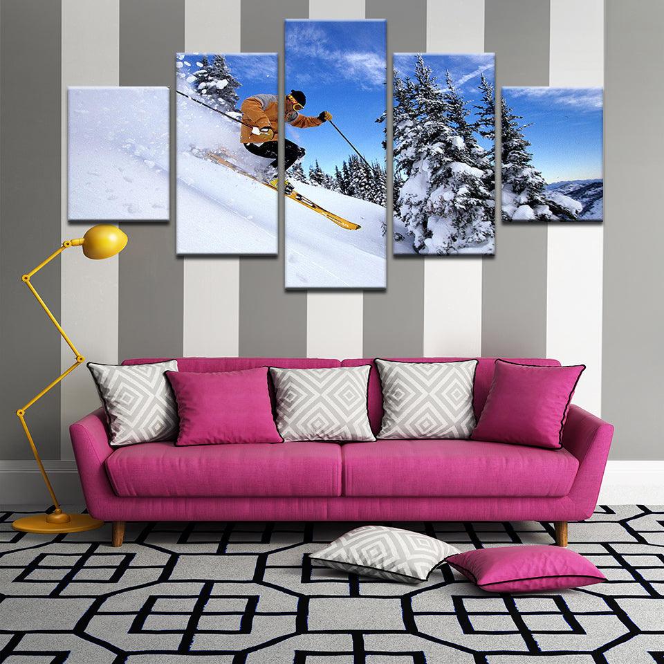 Downhill Skiing 5 Panel Canvas Print Wall Art - GotItHere.com