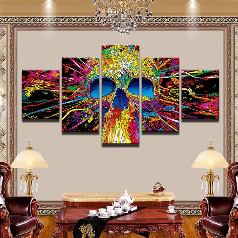 Colorful Abstract Skull 5 Panel Canvas Print Wall Art - GotItHere.com