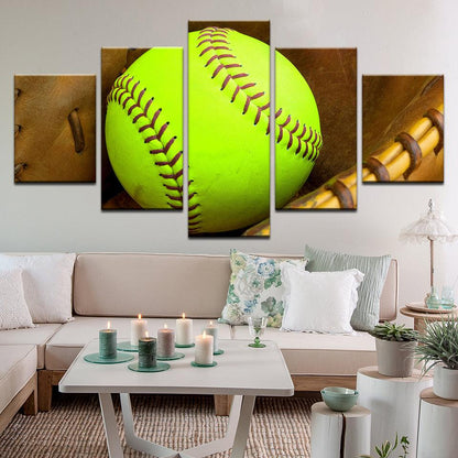 Softball 5 Panel Canvas Print Wall Art - GotItHere.com