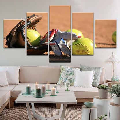 Softball 5 Panel Canvas Print Wall Art - GotItHere.com