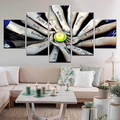 Softball Motivational 5 Panel Canvas Print Wall Art - GotItHere.com