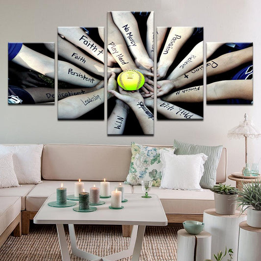 Softball Motivational 5 Panel Canvas Print Wall Art - GotItHere.com