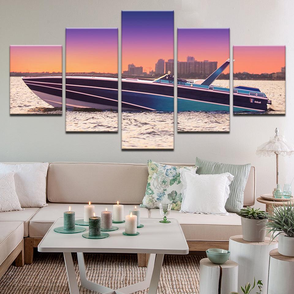 Speed Boat 5 Panel Canvas Print Wall Art - GotItHere.com