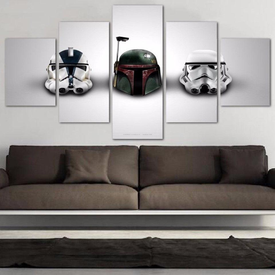 Star Wars Helmets Stormtrooper Boba Fett 5 Panel Canvas Print Wall Art - GotItHere.com