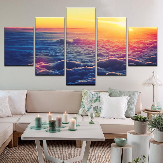 Sunrise Above The Clouds 5 Panel Canvas Print Wall Art - GotItHere.com