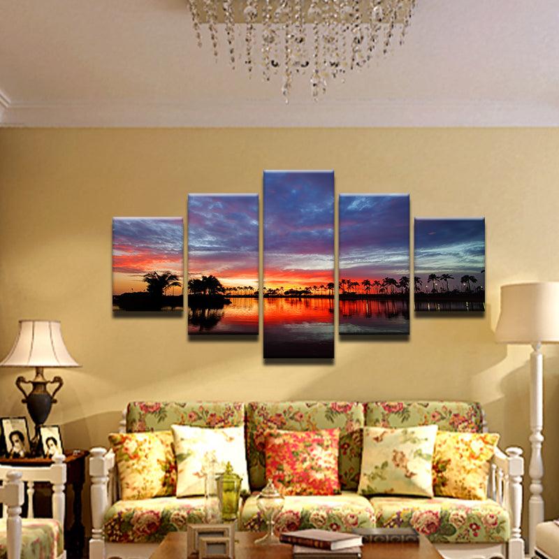 South Pacific Lagoon Sunset 5 Panel Canvas Print Wall Art - GotItHere.com
