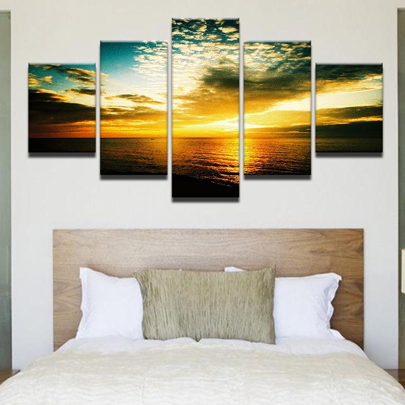 Sunset At Sea 5 Panel Canvas Print Wall Art - GotItHere.com