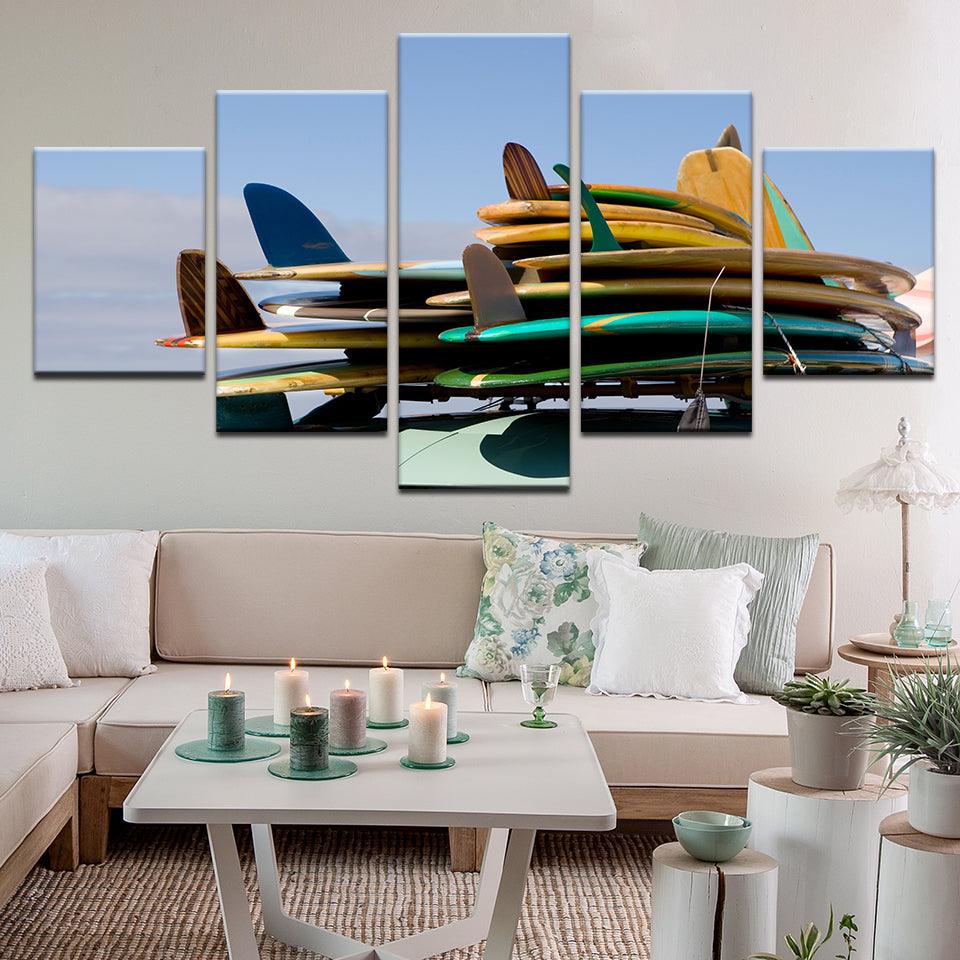 Surfboards, Ever So Many Surfboards 5 Panel Canvas Print Wall Art - GotItHere.com