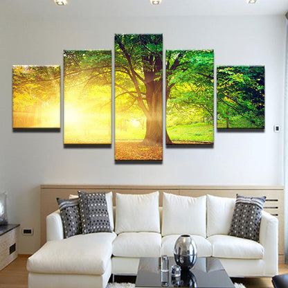 Sunrise Through The Trees 5 Panel Canvas Print Wall Art - GotItHere.com