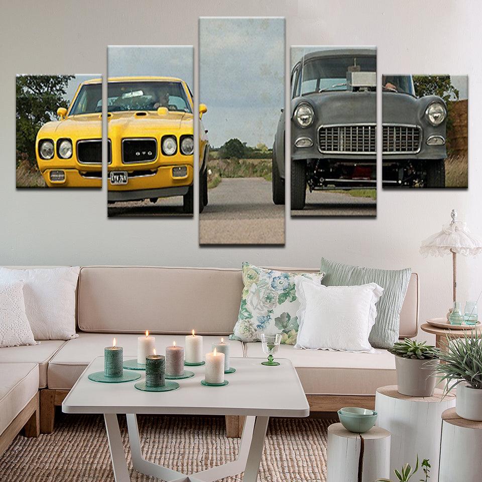 Two Lane Blacktop GTO 55 Chevy 5 Panel Canvas Print Wall Art - GotItHere.com