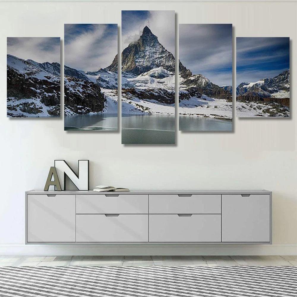 Matterhorn, The Swiss Alps 5 Panel Canvas Print Wall Art Switzerland Mountain - GotItHere.com