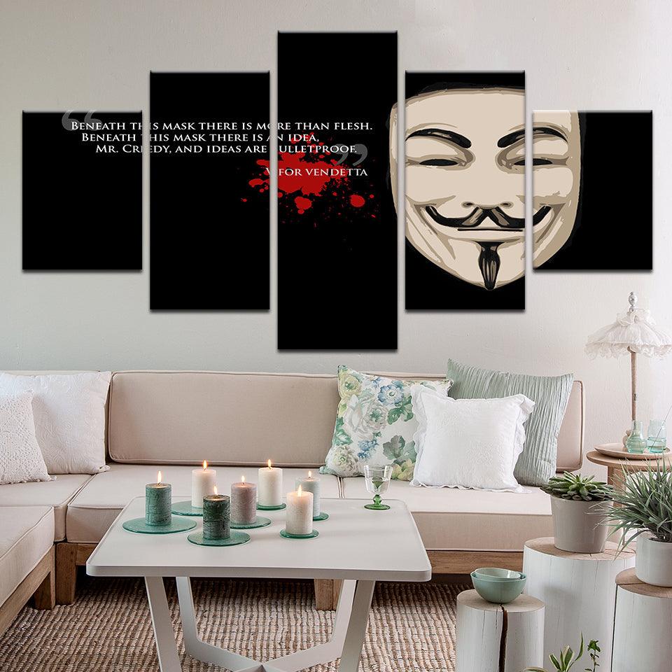 V Is For Vendetta Quote 5 Panel Canvas Print Wall Art - GotItHere.com