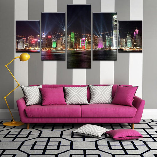 Victoria Harbor Hong Kong 5 Panel Canvas Print Wall Art - GotItHere.com