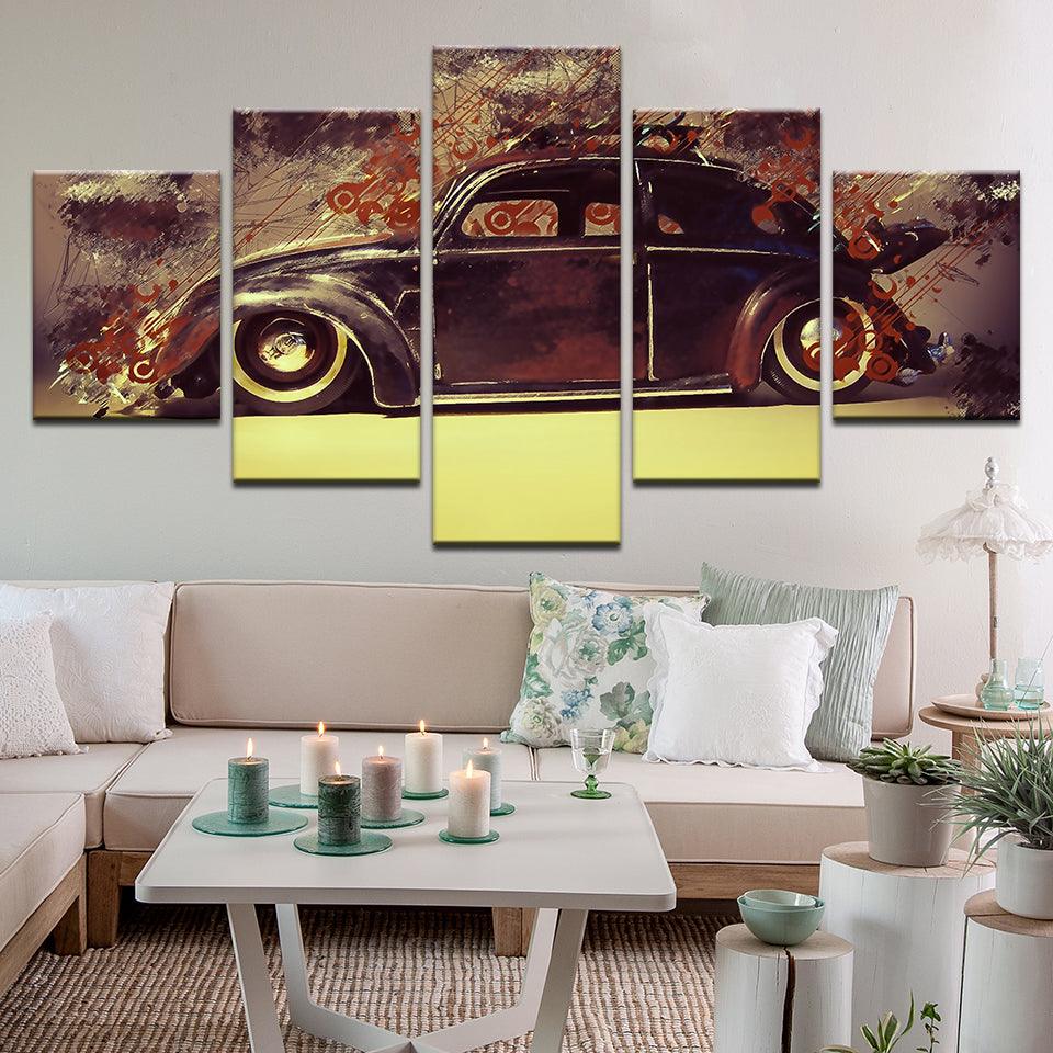 Volkswagen VW Beetle Abstract 5 Panel Canvas Print Wall Art - GotItHere.com
