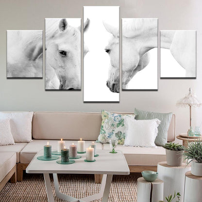 White Horses 5 Panel Canvas Print Wall Art - GotItHere.com
