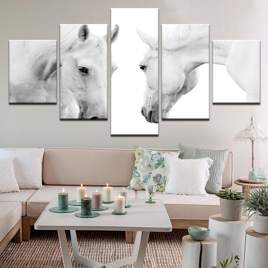 White Horses 5 Panel Canvas Print Wall Art - GotItHere.com