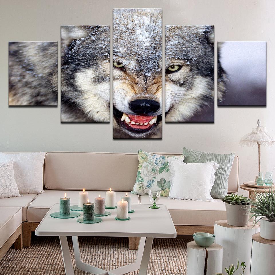 Snarling Wolf 5 Panel Canvas Print Wall Art - GotItHere.com