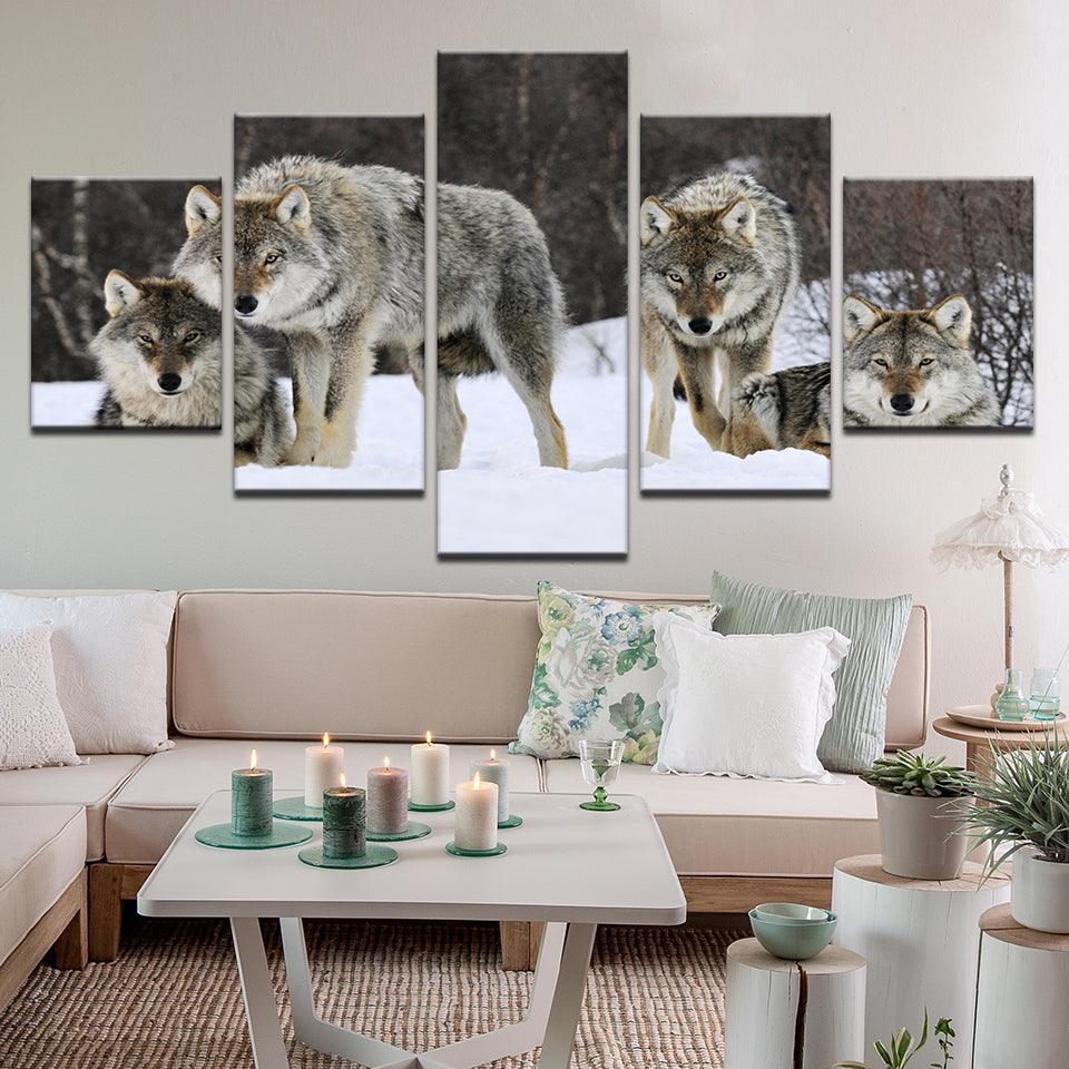 Wolves 5 Panel Canvas Print Wall Art - GotItHere.com